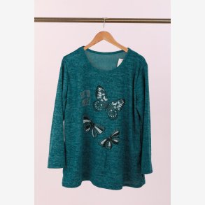 Bluse med sommerfugle motiv Turkis