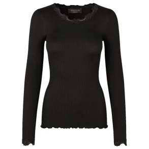 BLOUSE WITH LACE, BLACK